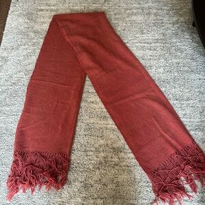 Large coral raw silk scarf